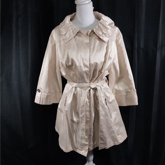 MOMENTUM! CHAMPAGNE BEIGE PINK SATIN SCRUNCHY COLLAR, BELTED JACKET! SZ 2X - Picture 2 of 12